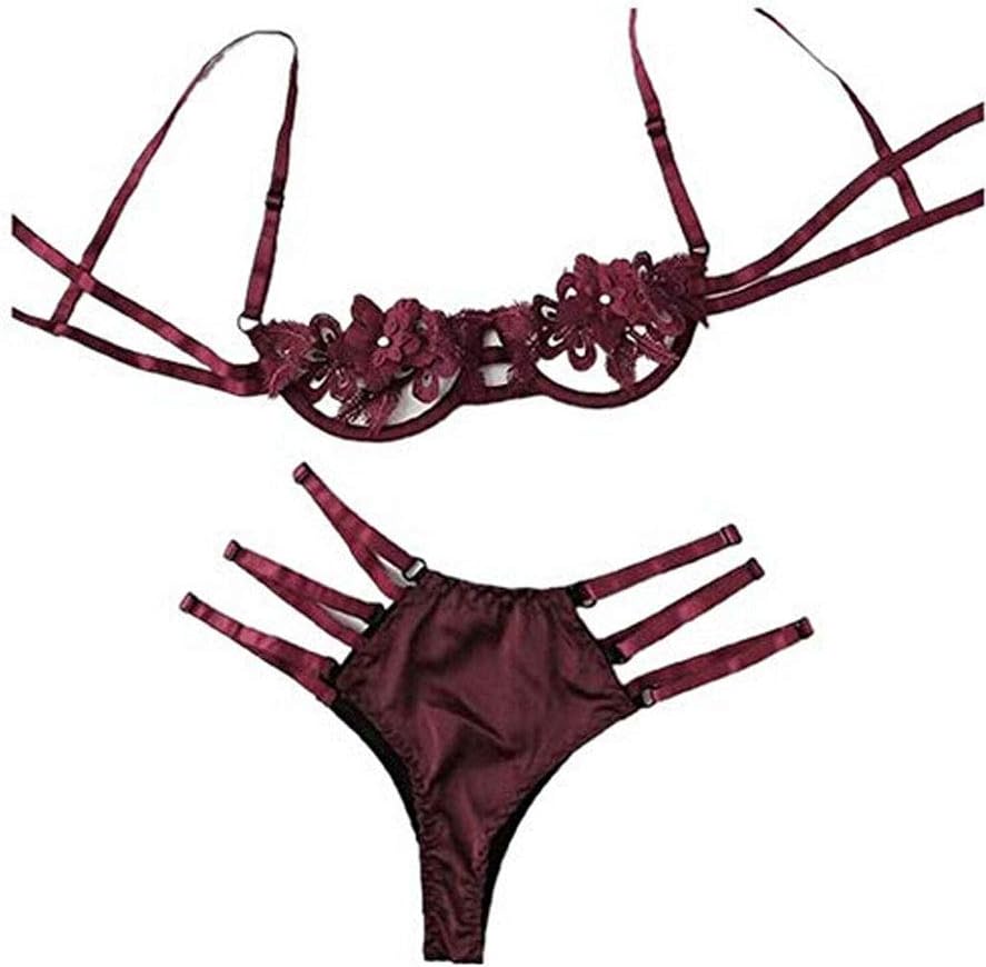 Womens Lingerie Floral Lace Babydoll 2 Piece Sexy Bra and Thong Panty Sets
