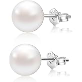ALYC Pearl Earrings Freshwater Pearl White Button Stud Earrings with 925 Sterling Silver for Women