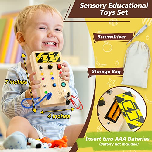 Busy Board with 8 LED Light, Montessori Toys for Toddlers 1 2 3 Year