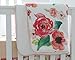 3 pcs Set Boho Floral Ruffle Baby Minky Blanket, Peach Floral Nursery Crib Skirt Set Baby Girl Crib Bedding (Coral)