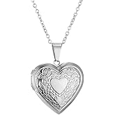 Heart Locket Necklace Pendant Dainty Memorial Keepsake Locket Necklace That Holds Pictures Stainless Steel Heart Photo Box Necklace for Women Lover Mother Father Daughter Son Fashion Jewelry Gifts