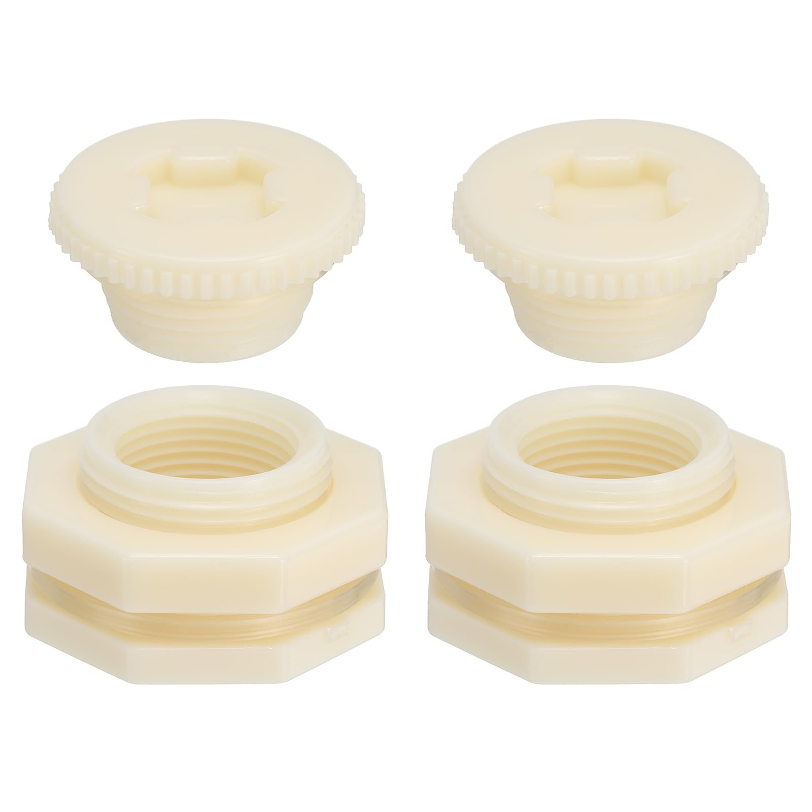 PATIKIL ABS Bulkhead Fitting G 1, 2 Pcs Double Threaded Bulkhead Water Tank Connector with PVC Seal Gasket for Rain Bucket, Sinks, Aquariums, White