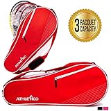 Athletico 3 Racquet Tennis Bag | Padded to Protect Rackets & Lightweight | Professional or Beginner Tennis Players | Unisex Design for Men, Women, Youth and Adults (Red)
