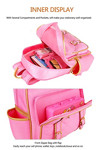 Gazigo Children Princess Waterproof PU Backpack for Elementary School Girls