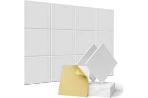 HEMRLY 12 pack Acoustic Panels Self-Adhesive, 12"X 12"X 0.4"Sound Proof Foam Panels, Square Sound Panels High Density, Soundproof Wall Panels for Decoration and Acoustic Treatment-White