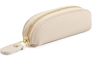 LARENNT Full Grain Leather Coin Pouch - Travel Small Coin Purse with Zipper - Mini Key Pouch Change Purse for Women and Men (Off White)