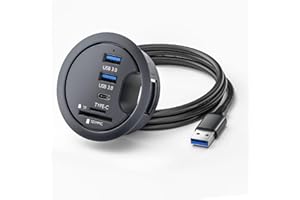 HogarTech Flush-Mounted Desk Grommet Hub with 2 USB 3.0 Ports and SD/TF Card Reader for Desktop PC, Black