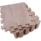 Tebery 16 Pieces Printed Wood Grain Floor Tiles 3/8-Inch Thick EVA Foam Puzzle Floor Mat (White Wood)