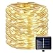 Outdoor Solar Rope Lights 8 Lighting Modes 100 LED(33ft) Waterproof PVC Tube String Fairy Christmas Lights Christmas tree Halloween Garden Patio Bedroom Wedding Decorations(Warm White)
