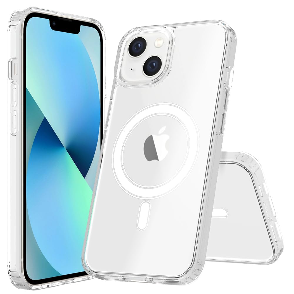 PinLiSheng Magnetic for iPhone 13 Case & iPhone 14 Case [Mil-Grade Drop Protection] [Compatible with Magsafe] Shockproof Slim Transparent Protective Phone Case, Clear