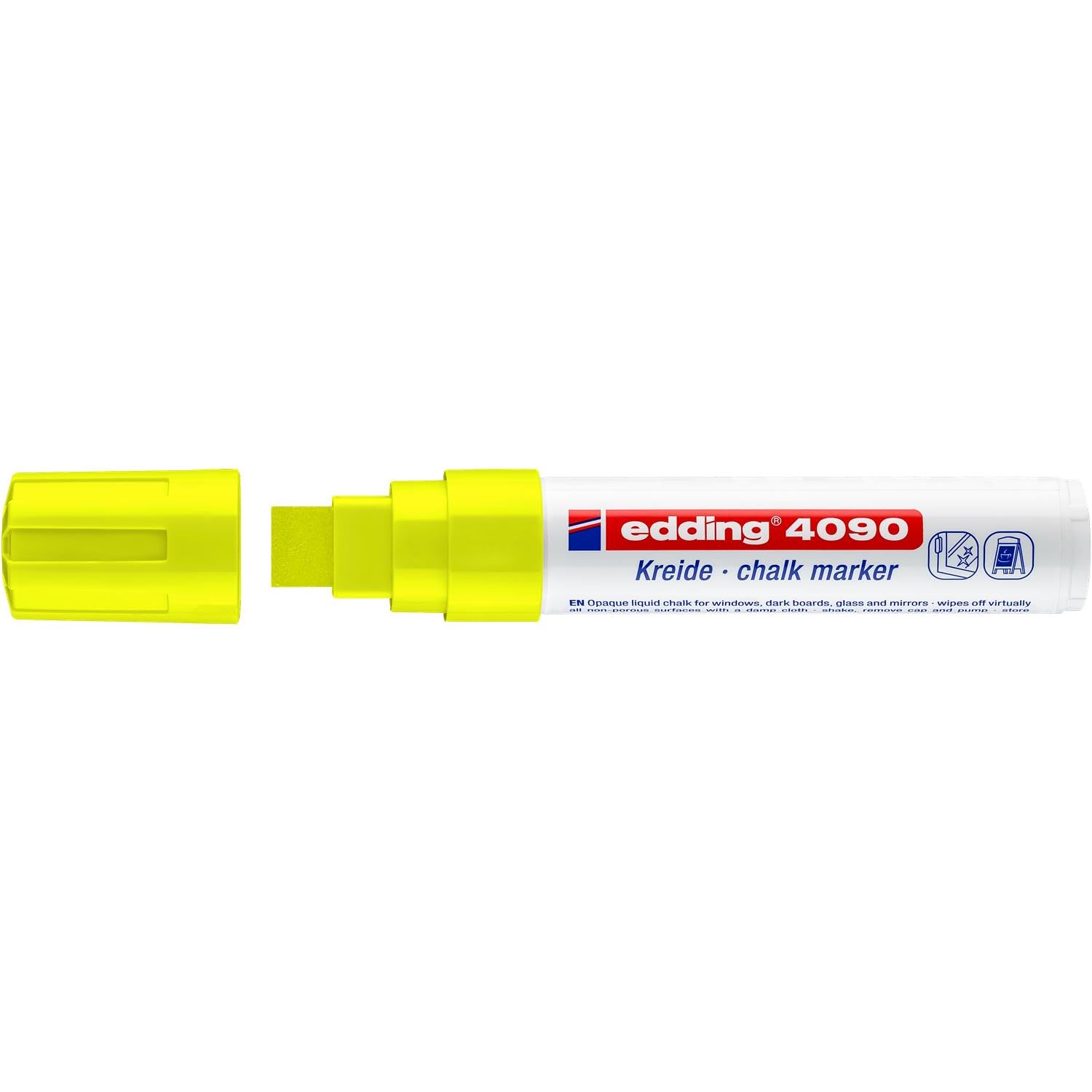 edding 4090 chalk marker - neon-yellow - 5 chalk pens - chisel tip 4-15 mm - broad-tipped wet wipe pen for chalkboards, windows, glass, mirrors - liquid chalk marker pens for opaque coverage