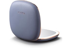Fancii Mila 2 LED Lighted Compact Makeup Mirror, Rechargeable, 10x /1x Magnifying, Tru-Glow Light System, Vegan Leather, Small Travel Mirror for Purses (Harbor Blue)