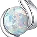 PEORA Created White Fire Opal Iris Solitaire Pendant Necklace for Women 925 Sterling Silver, 1.75 Carats Round Shape 8mm, with 18 inch Chain, October Birthstone Necklace, Fire Opal Necklace