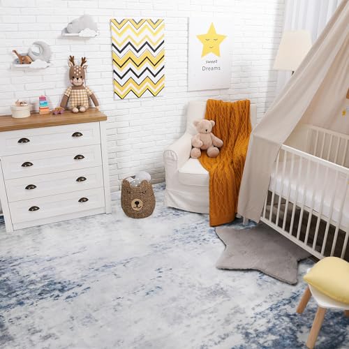 AMOAMI-AREA RUGS 5X7 DISTRESSED MODERN ABSTRACT WASHABLE RUG SOFT FLUFFY INDOOR CARPET NON SLIP AREA RUG FOR LIVING ROOM BEDROOM DINING ROOM PLAYROOM OFFICE BLUE