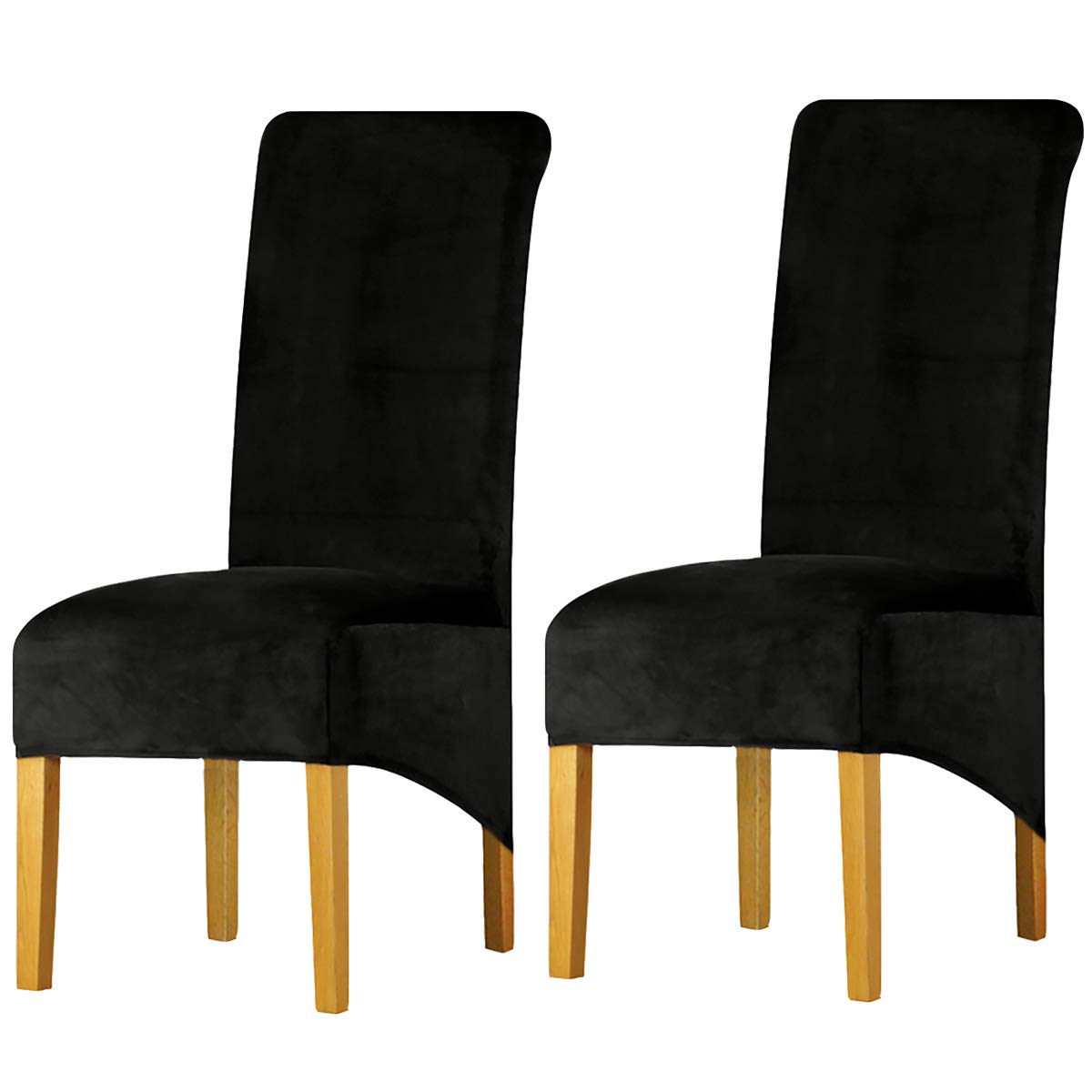 LANSHENG Velvet Dining Chair Covers, Stretch High Back Chair Seat Protector Slipcovers, Washable Removable Kitchen Chair Covers for Dining Room (Black, Set of 2)