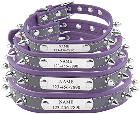 Mogoko Personalised Punk Rock Spiked Canine Collar, Customized Pet Pet Reflective Leather-based Collar with Engraved ID Identify Plate for Small Medium Massive Canines