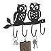 MyGift Wall Mounted Black Metal Key Rack Holder Organizer with 4 Hooks and Owl Design, Entryway Wall Hanging Storage Organizer for Keys, Laynard, Light Coat and Hat