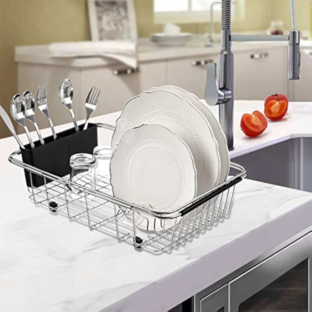 Expandable Dish Drying Rack, Over The Sink In Or On Counter Drainer With Black 602731575187 eBay