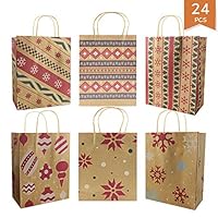 IFfree 24pcs Christmas Kraft Gift Bag, 6 Styles, 22.5x18.3x8cm, for Kraft Holiday Paper Gift Bags, Goody Bags, Gift Bags and Party