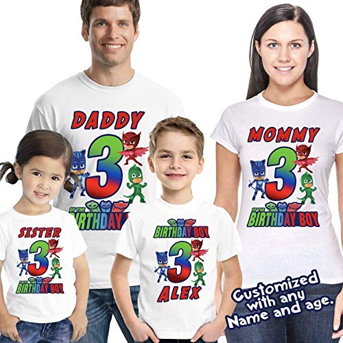 Customized PJ Masks Shirt Add Name & Age Custom Birthday Party Tee
