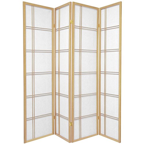 Oriental Furniture 6 ft. Tall Double Cross Shoji Screen - Natural - 4 Panels
