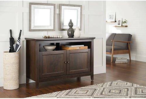 TV Stand for TVs up to 55" in Estate Toffee for Bedroom or Living Room with Two Adjustable Shelves and Three Adjustable Doors for Blakets Toys Audio or Video