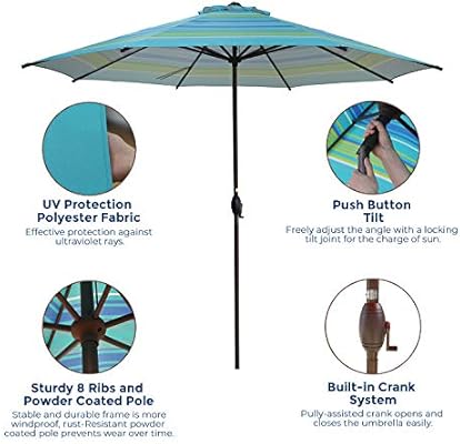 Amazon Com Abba Patio 11 Feet Striped Patio Umbrella Outdoor Table Market Umbrella With Push Button Tilt And Crank Turquoise Striped Garden Outdoor