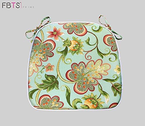 FBTS Prime Outdoor Chair Cushions Set of 2 Patio Seat Cushions with Ties 16x17 Inch Green Floral U-Shape Chair Pads for Outdoor Patio Furniture Garden Home Office