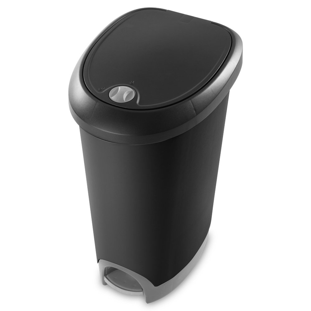 Sterilite 12.6 Gallon Locking StepOn Wastebasket, Black (2 Pack) | 10739002
