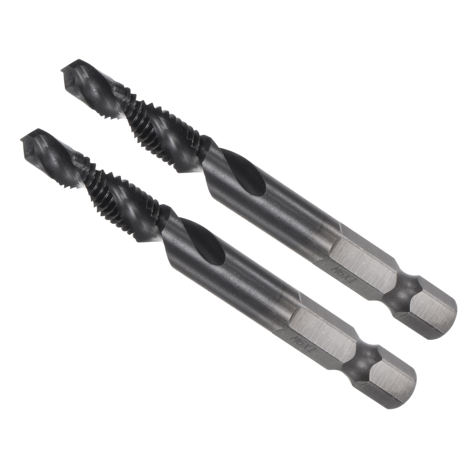 CoCud Combination Drill Tap Bit, M6 x 1 Thread Size 1/4" Hex Shank, High Speed Steel TiAlN Coated Tools Tools - (Applications: for Aluminum Stainless Steel Plastic), 2-Pieces