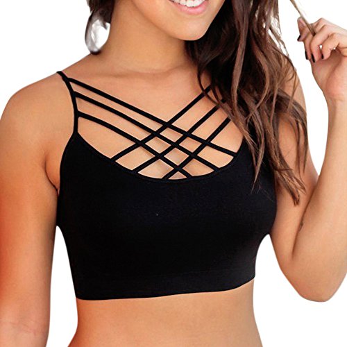Gyoume Women Running Sports Bra Yoga Gym Workout Vest Crop Tops Shapewear Padded Bra (M, Black)