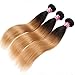 Black Rose T1B 27 Straight Human Hair Weaves Black to Honey Blonde Ombre Hair 3 bundles 8A 100% Peruvian Virgin Hair Extensions Silky Straight Dark Root Two Tone Hair Weaving 300G(T1B/27#,10