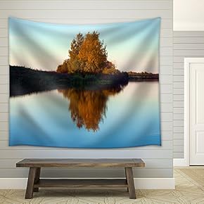 Beautiful Nature, Autumn. Wild Scenery. Small River - Fabric Wall Tapestry Home Decor - 51x60 inches