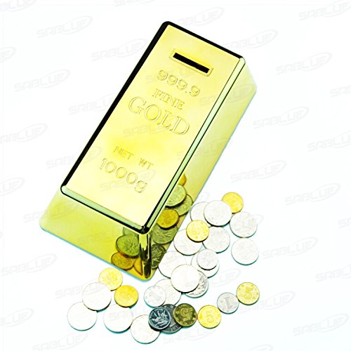 SABLUE Novelty Gold Bar Bullion Shaped Money Box Coin Bank Saving Pot Door Stop Paperweight Golden (C0-Coin Bank L)
