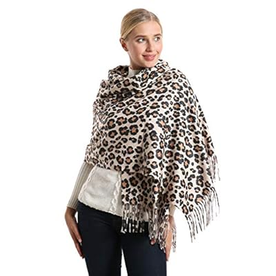 Women's Winter Leopard Scarf With Tassels Animal Print Oversized Premium Fashion Shawl Wrap Scarves ...