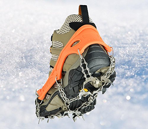 szlzhsm 19 Spikes Crampons Universal Flexible Anti-Slip Ice Grips Snow Traction Cleats Ice Spikes Crampon with Stainless Steel Chain for Climbing Hiking