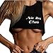 Staron Women Tank Tops Funny No Bra Club Slim Vest Short Tees Bra Blouse Crop Tops (L, Black)