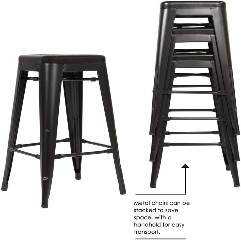FDW Metal Bar Stools Set of 4 Counter Height Barstool Stackable Barstools 24 Inch 30 Inch Indoor Outdoor Patio Bar Stool Home Kitchen Dining Stool Backless Bar Chair (Black, 24"): Kitchen & Dining