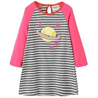 Fiream Girls Cotton Longsleeve Casual Dresses Applique Cartoon (S0253,3T/3-4YRS)