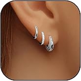 Gold Hoop Earrings For Women,14k gold Plated trendy small lightweight chunky gold/silver hoops earrings set dainty non tarnish waterproof gold/silver earrings pack stack for women