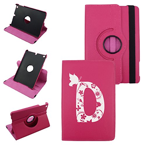 Letter (D) Ipad Mini 1/2/3 Hot Pink White Print Cover-Synthetic Leather-Rotating Case 360 Case with Strap-for Apple iPad mini 1 / iPad mini 2 / iPad mini 3 (Letter (D))