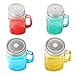 Tosnail 15 Oz. Mason Jar Mugs with Handle, Tin Lid and Plastic Straws, Old Fashion Drinking Glasses, Set of 4 Colors