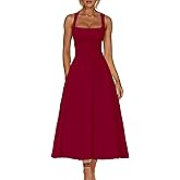 Kaximil Women's Square Neck Corset A Line Maxi Dress Ruffle Ruched Waist Flowy Long Dresses