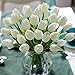 StillCool Artificial Flowers Tulip 12pc/Set Pu Stunning Holland Mini Tulip Real Touch Wedding Flower Artificial Flowers Latex Plants for Party Home Hotel Event Decoration (White)