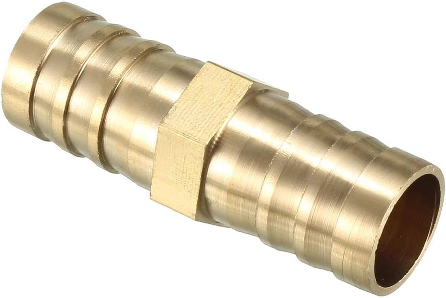 sourcing map 16mm Brass Barb Hose Fitting Straight Connector Coupler, Gold