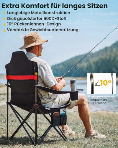 Campingstuhl Faltbar Bequem Gepolster, 150 KG Belastbar