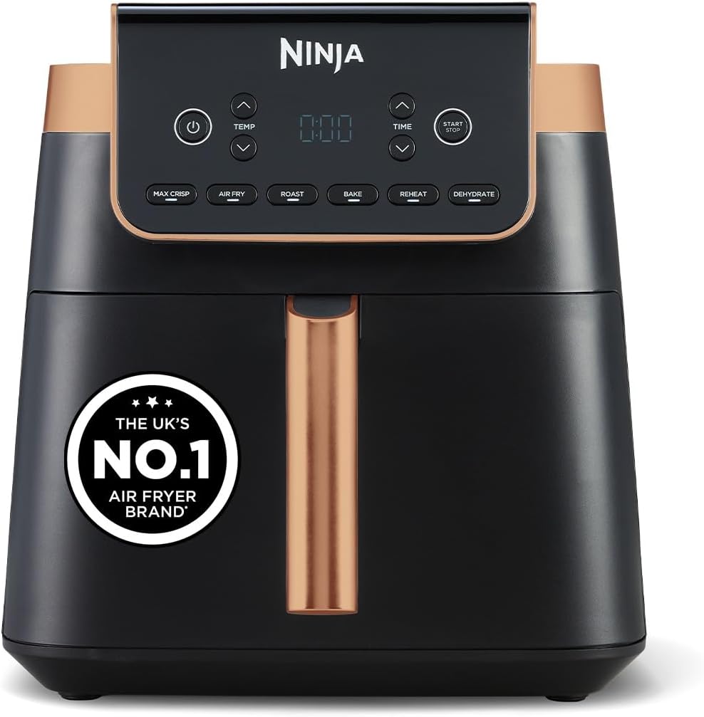 Ninja Air Fryer MAX PRO 6.2L AF180UKCP Black Copper | 6 Functions, Large Square