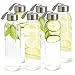 Kitchen Lux 18oz Glass Water Bottles - 6 Pack - Nylon Protective Sleeves, Airtight Screw Top Lids, Portable Carrying Loops - Lead, PVC and BPA Free - Water, Smoothie, Juicer and Beverage Glasses