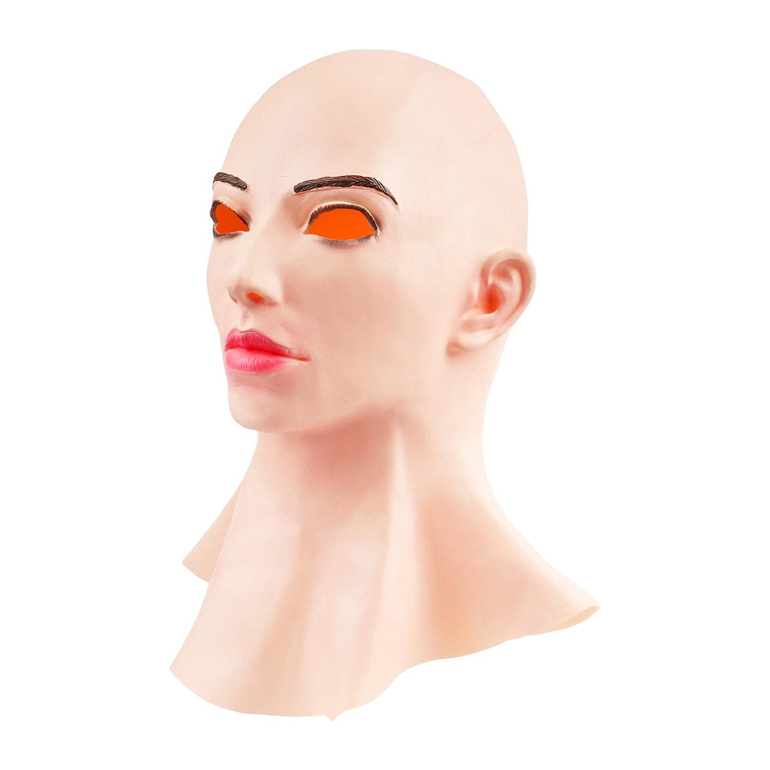 Prevessel Women Face Mask, Realistic Female Latex Horror Head Cover, Halloween Cosplay Drag Queen Fancy Dress Headgear Mask for Party Cosplay Costume Props