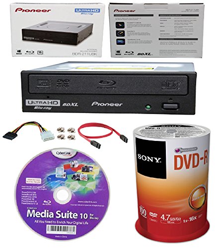 Pioneer-16x-BDR-211UBK-Internal-Ultra-HD-Blu-ray-BDXL-Burner-Cyberlink-Software-and-Cable-Accessories-Bundle-with-100pk-DVD-R-Sony-Accucore-47GB-16X-Recordable-Media